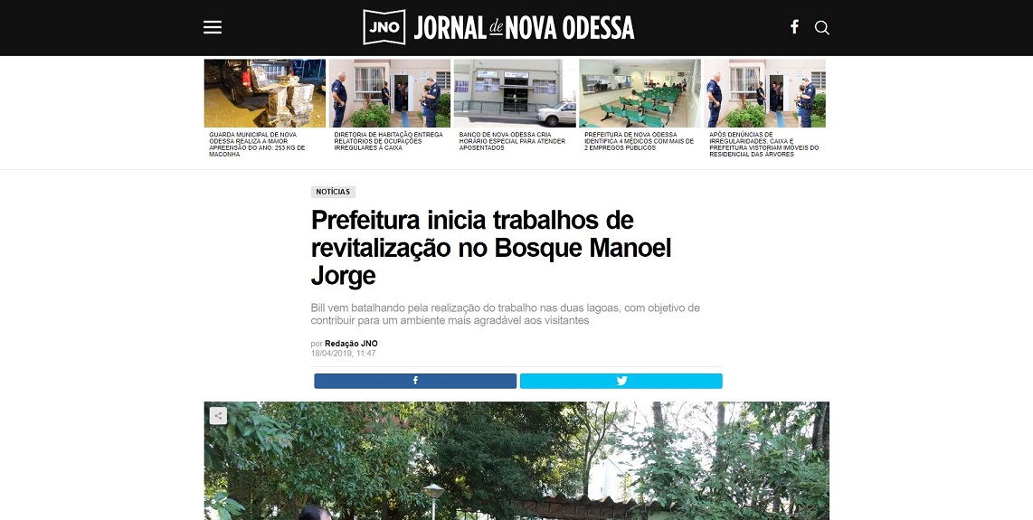 Jornal de Nova Odessa destaca Bosque Manoel Jorge