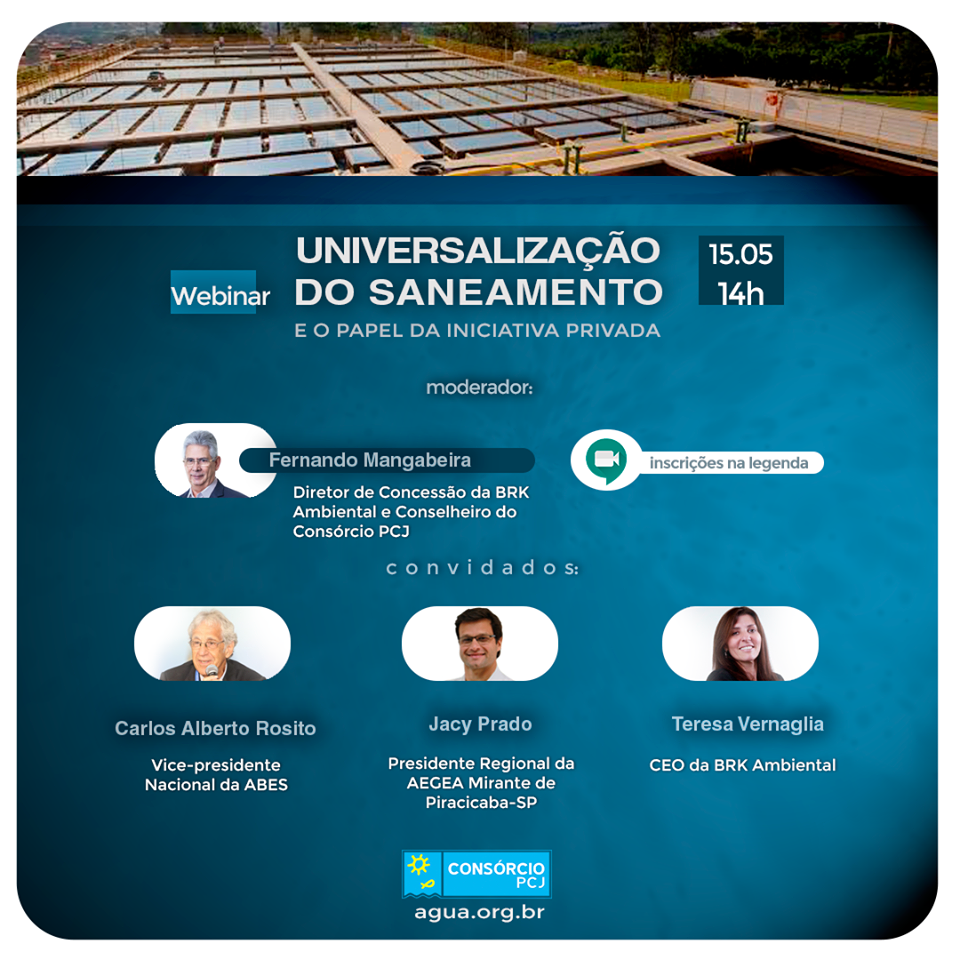 Empresas do setor de saneamento discutem como ampliar investimentos e alcançar a universalização do serviço em webinar do Consórcio PCJ