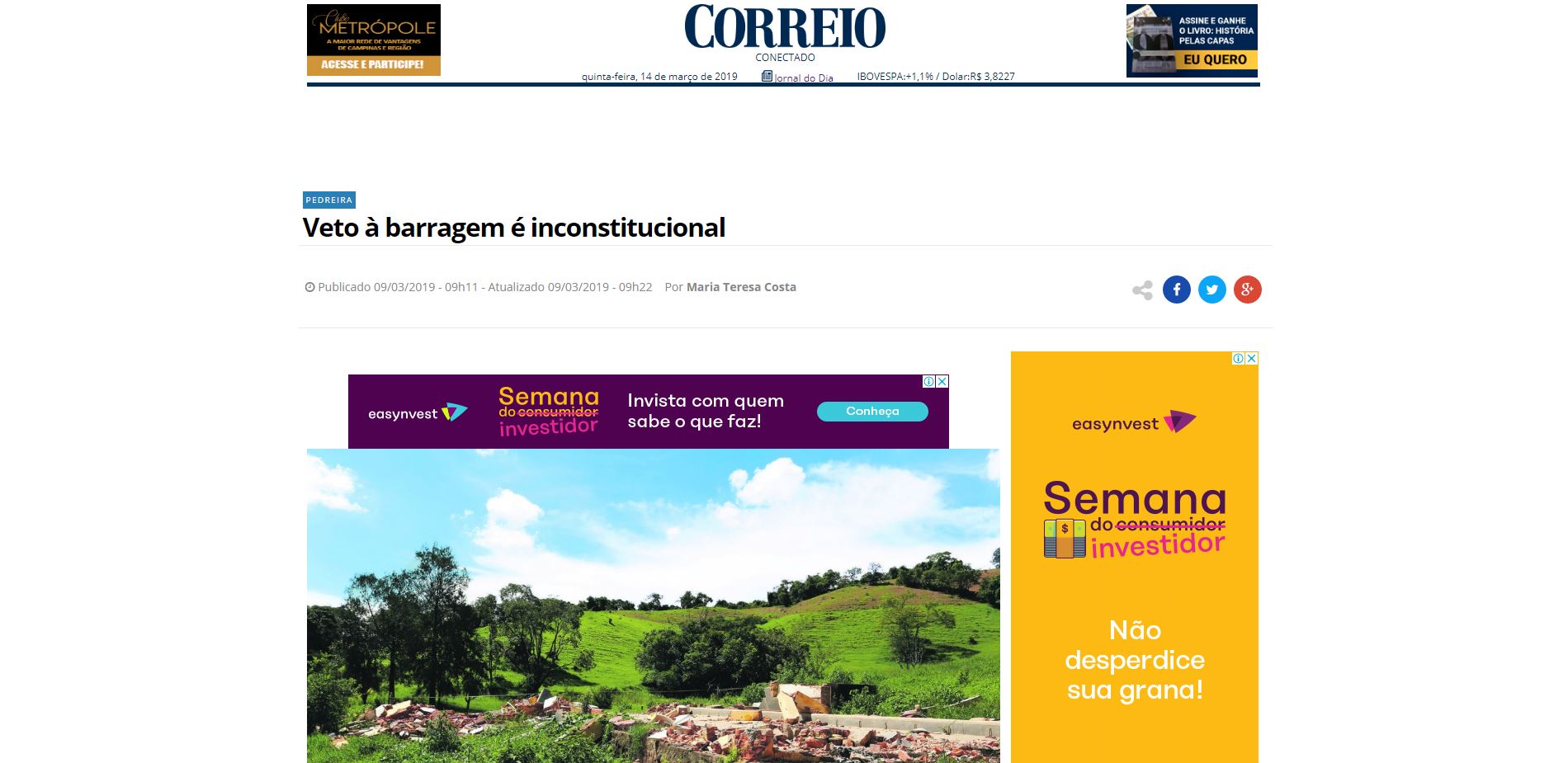 Correio Popular fala sobre veto à barragem