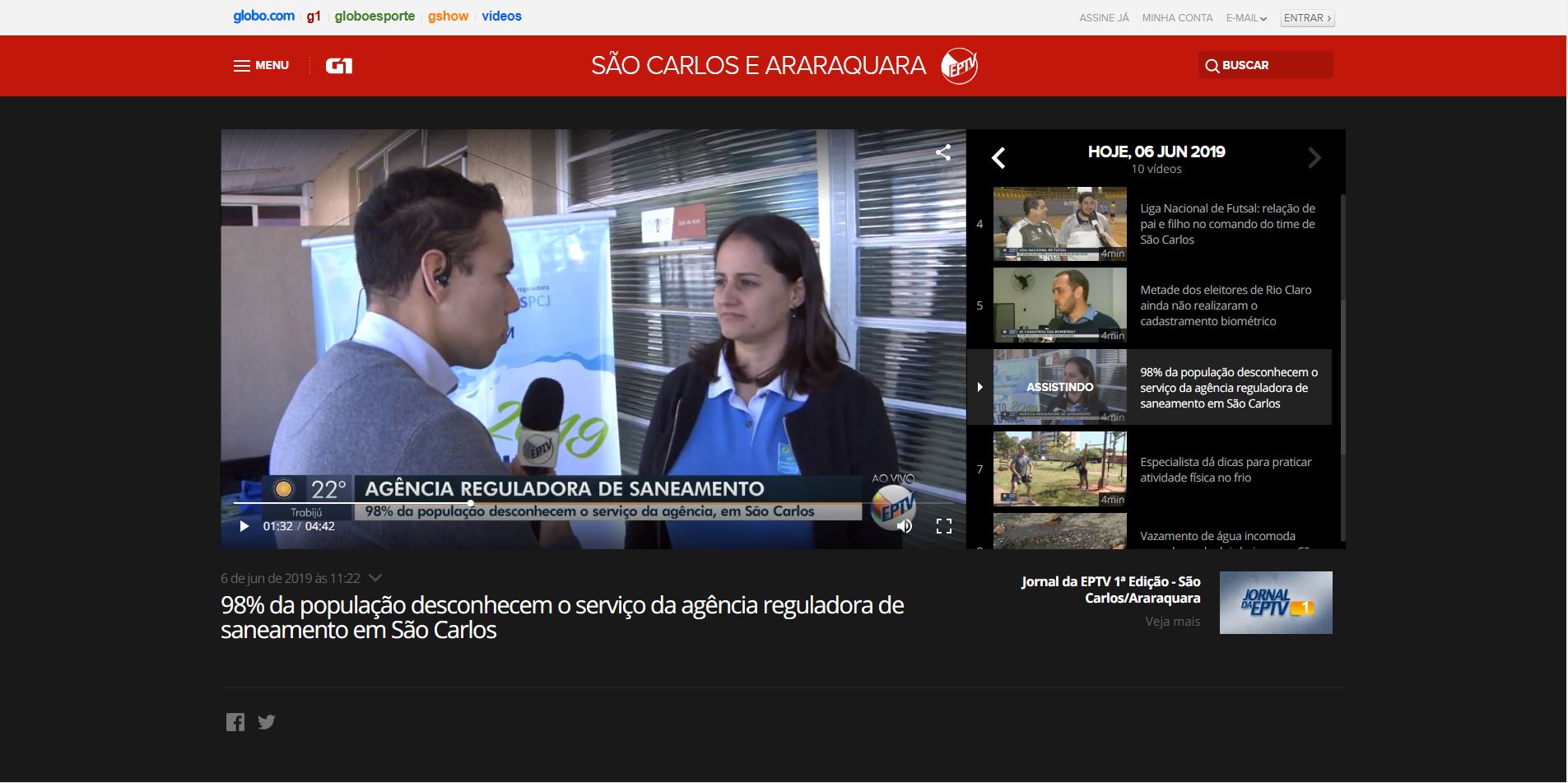 Jornal da EPTV destaca o Projeto Gota d’ Água