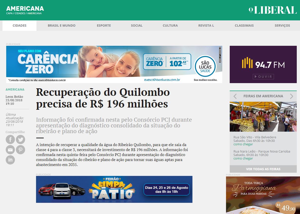 O Liberal traz notícia sobre a recuperação do Quilombo