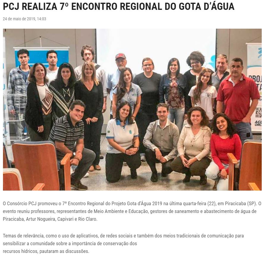 Gota d’Água é notícia no Jornal de Piracicaba