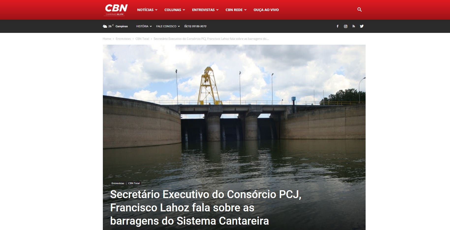 CBN Campinas entrevista Secretário Executivo do Consórcio PCJ, Francisco Lahoz