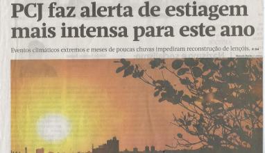 Jornal O Liberal destaca alerta de estiagem do Consórcio PCJ