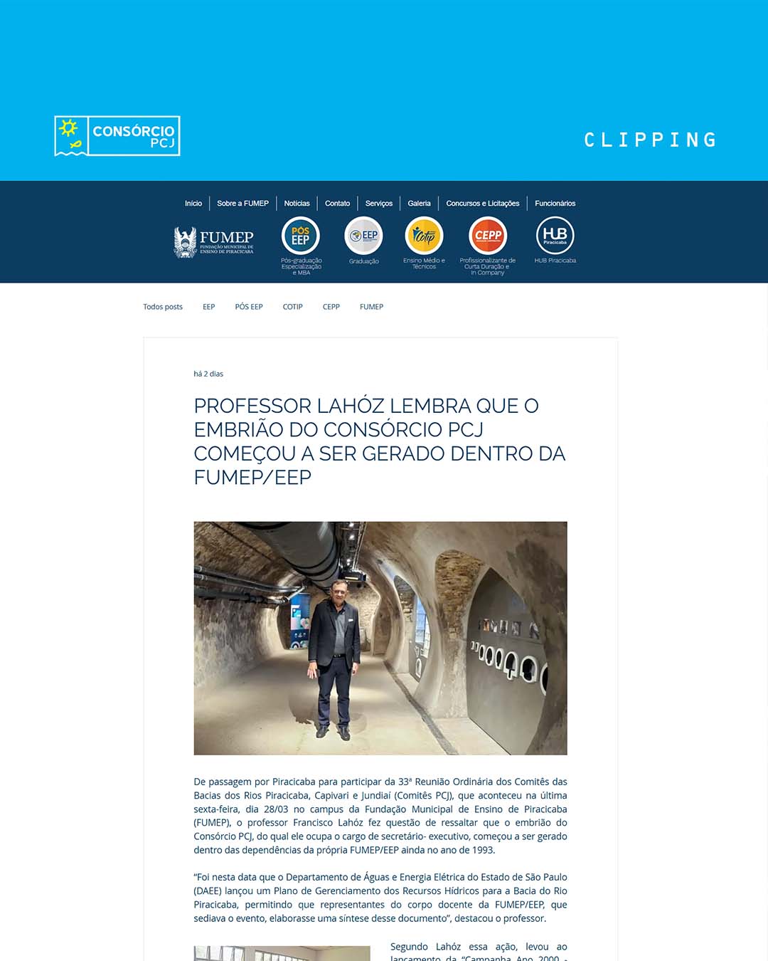 PROFESSOR LAHÓZ LEMBRA QUE O EMBRIÃO DO CONSÓRCIO PCJ COMEÇOU A SER GERADO DENTRO DA FUMEP/EEP